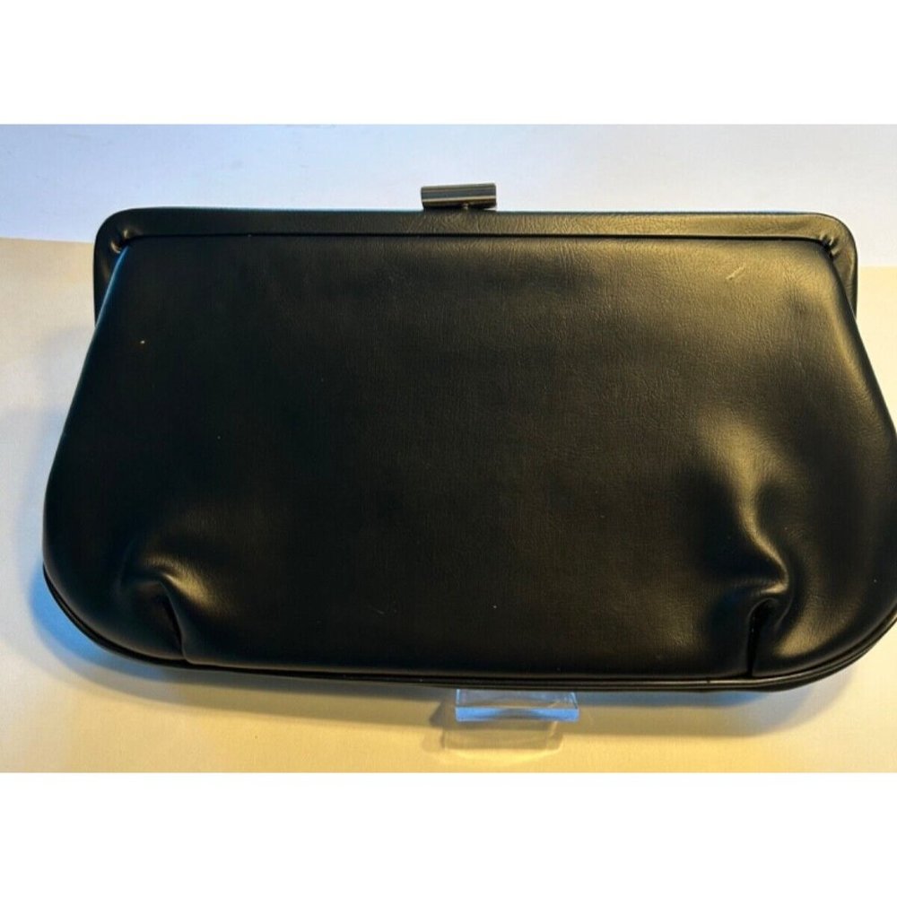 Vintage 1950's Black Leather Clutch Purse Retro Convertible Handle